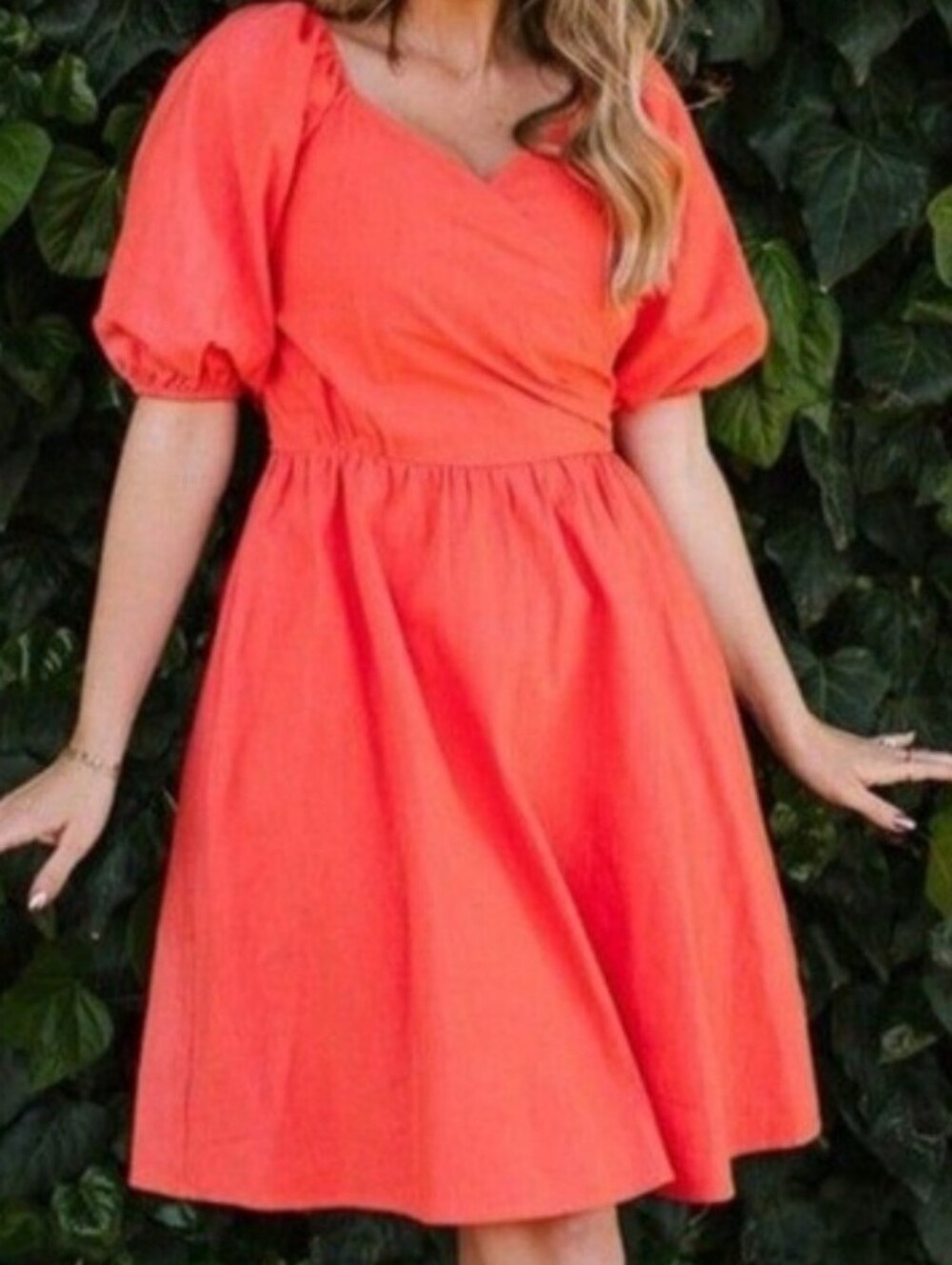 Ivy City Co Coral Orange Wrap-Front Blouse